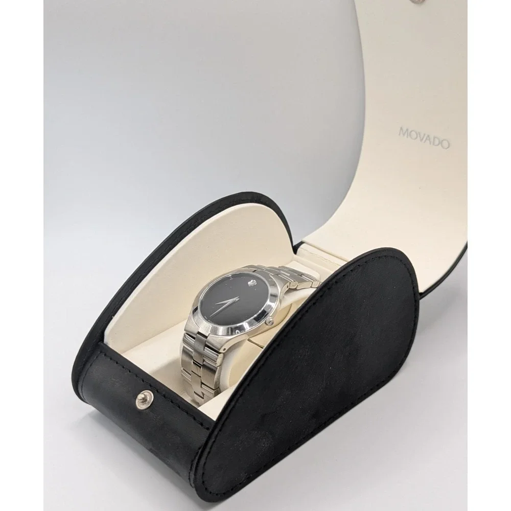 Vtg Men's Movado Museum Watch Black Dial Stainless Steel Swiss Quartz NIB
